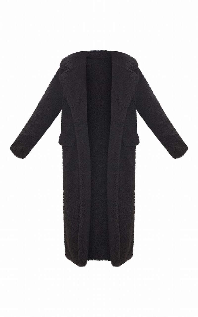 Black Pretty Little Thing Tall Longline Borg Coats | BVLMOKD-08