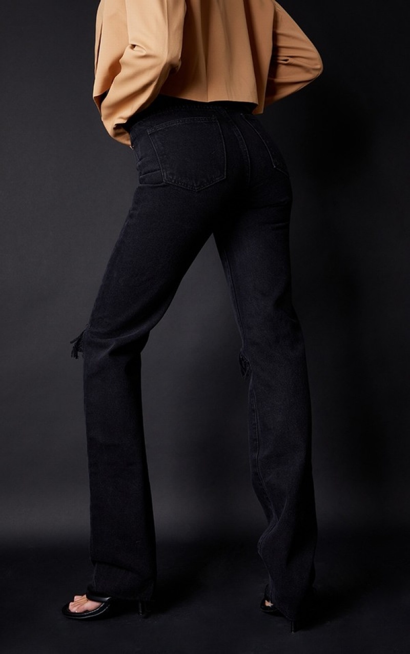 Black Pretty Little Thing Tall Ripped Long Leg Straight Jeans | YFCUBMV-65