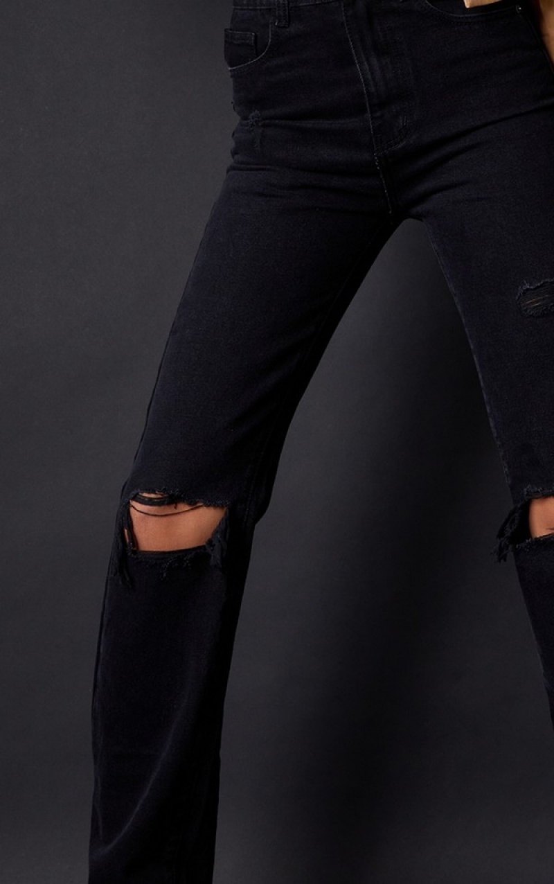 Black Pretty Little Thing Tall Ripped Long Leg Straight Jeans | YFCUBMV-65