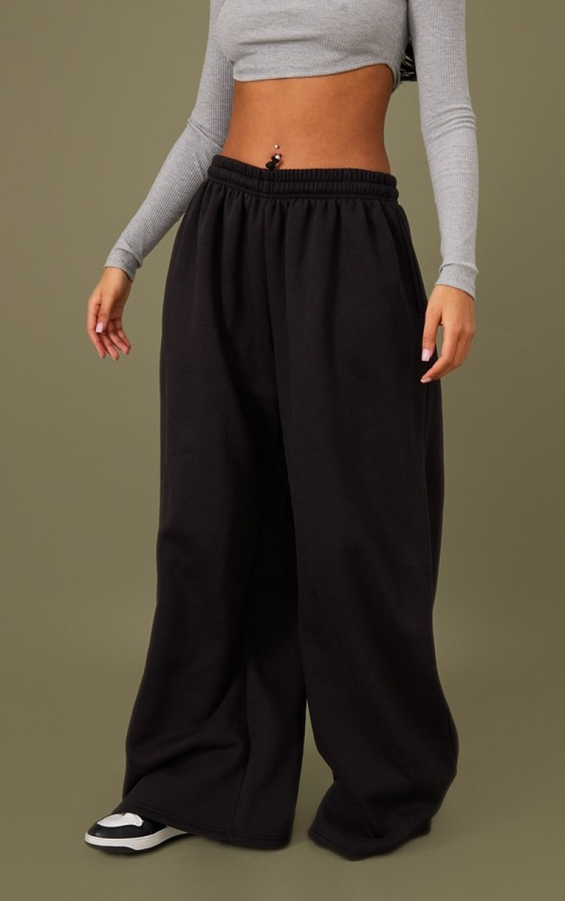 Black Pretty Little Thing Tall Super Wide Leg Sweatpants | VCALYWB-93