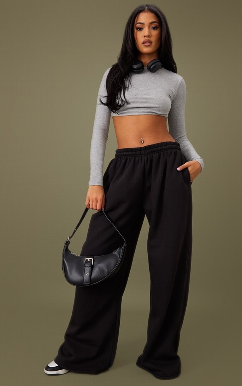 Black Pretty Little Thing Tall Super Wide Leg Sweatpants | VCALYWB-93