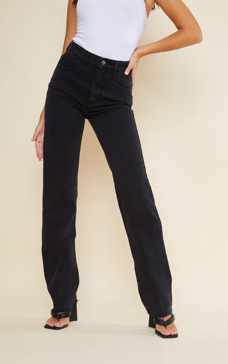 Black Pretty Little Thing Tall Washed Long Leg Straight Jeans | ELVSAHW-36