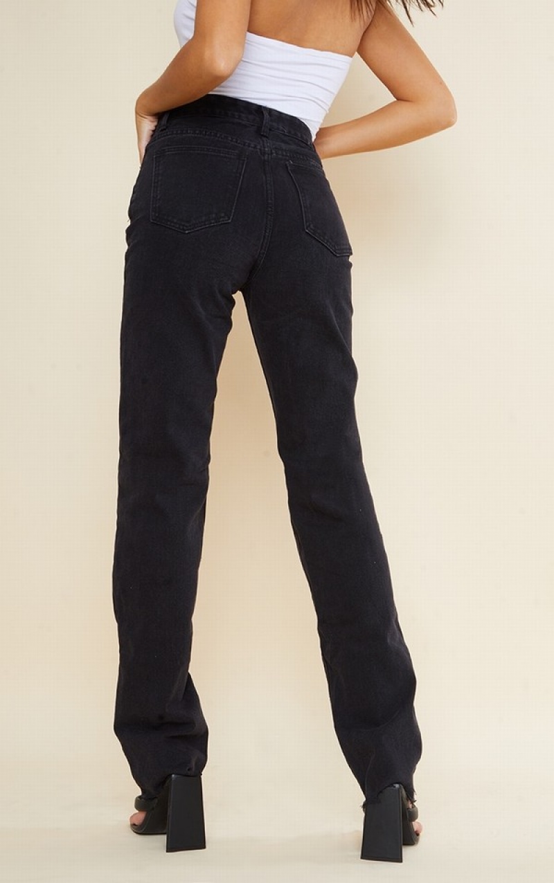 Black Pretty Little Thing Tall Washed Long Leg Straight Jeans | ELVSAHW-36