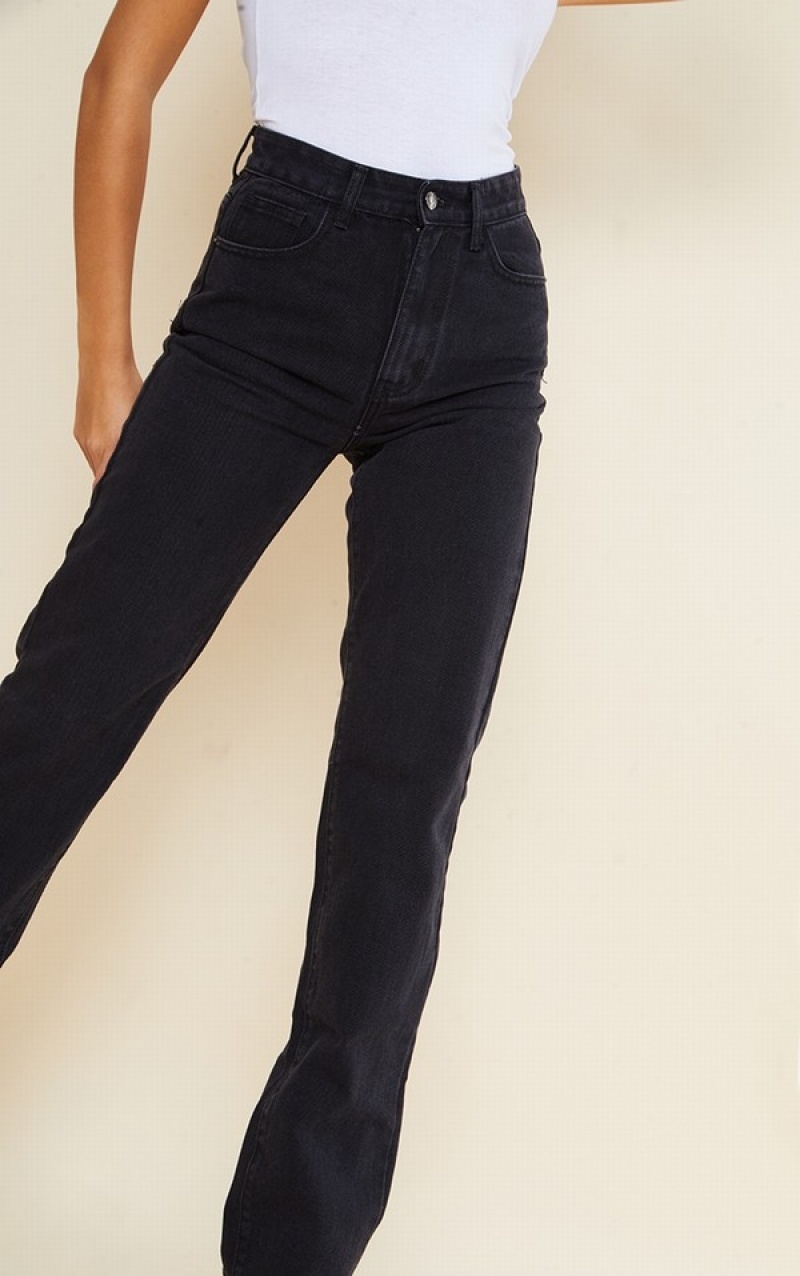 Black Pretty Little Thing Tall Washed Long Leg Straight Jeans | ELVSAHW-36