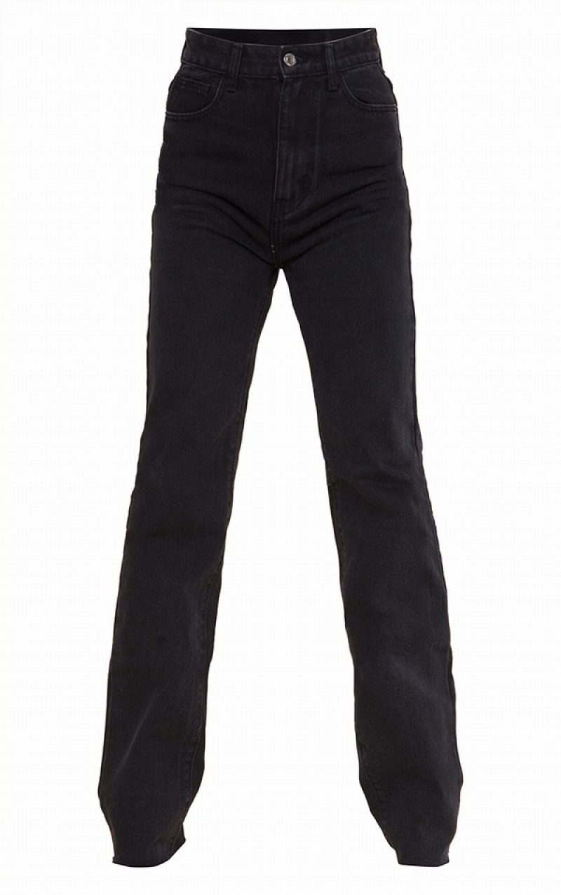 Black Pretty Little Thing Tall Washed Long Leg Straight Jeans | ELVSAHW-36