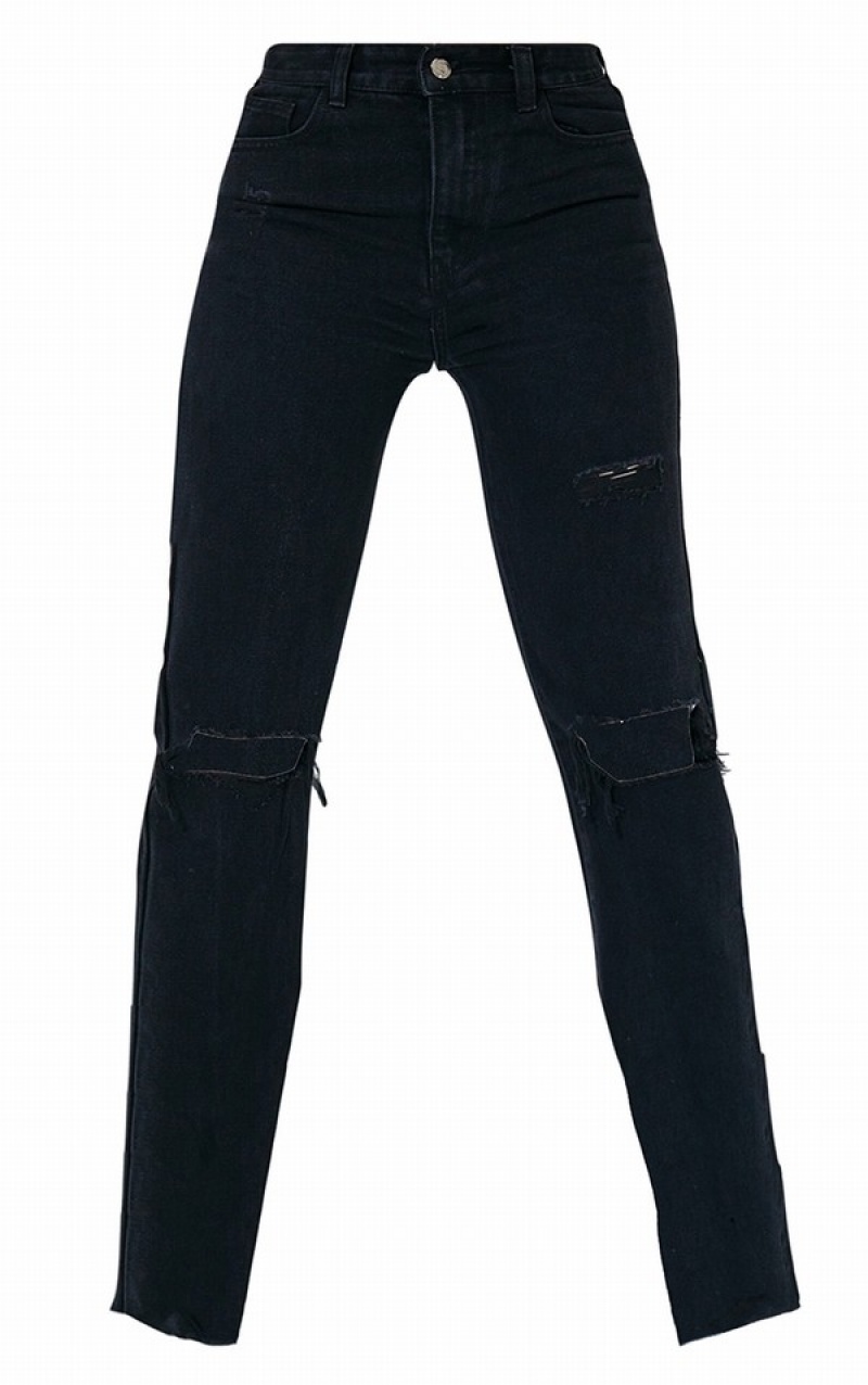 Black Pretty Little Thing Tall Washed Long Leg Straight Jeans | ELVSAHW-36