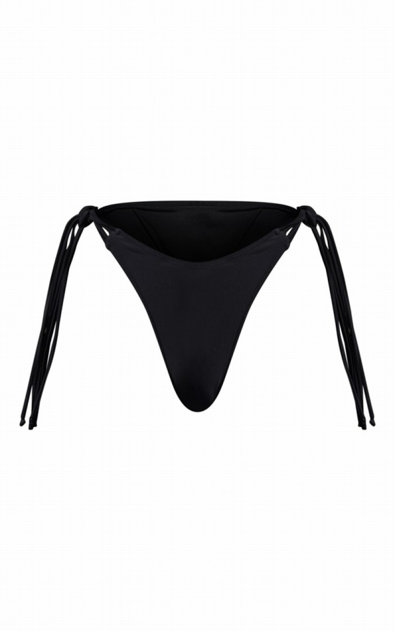 Black Pretty Little Thing Tassel Knot Side Bikini Bottoms | SLBNMWJ-19