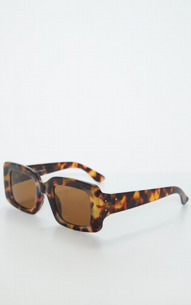 Black Pretty Little Thing Tortoiseshell Rectangle Thick Frame Sunglasses | EHAITDN-26