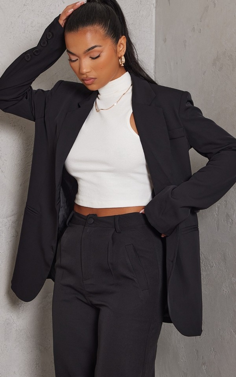 Black Pretty Little Thing Triple Button Shoulder Padded Oversized Blazers | GNOIKEF-57