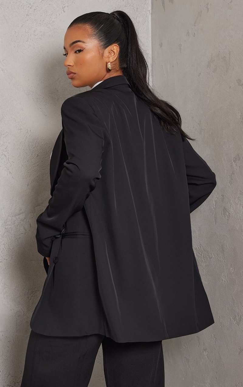 Black Pretty Little Thing Triple Button Shoulder Padded Oversized Blazers | GNOIKEF-57