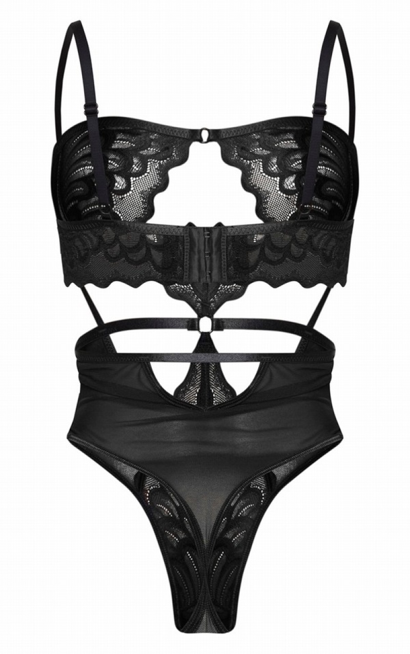 Black Pretty Little Thing UnderwiCut Out Lace Body Lingerie | CSVAYME-27