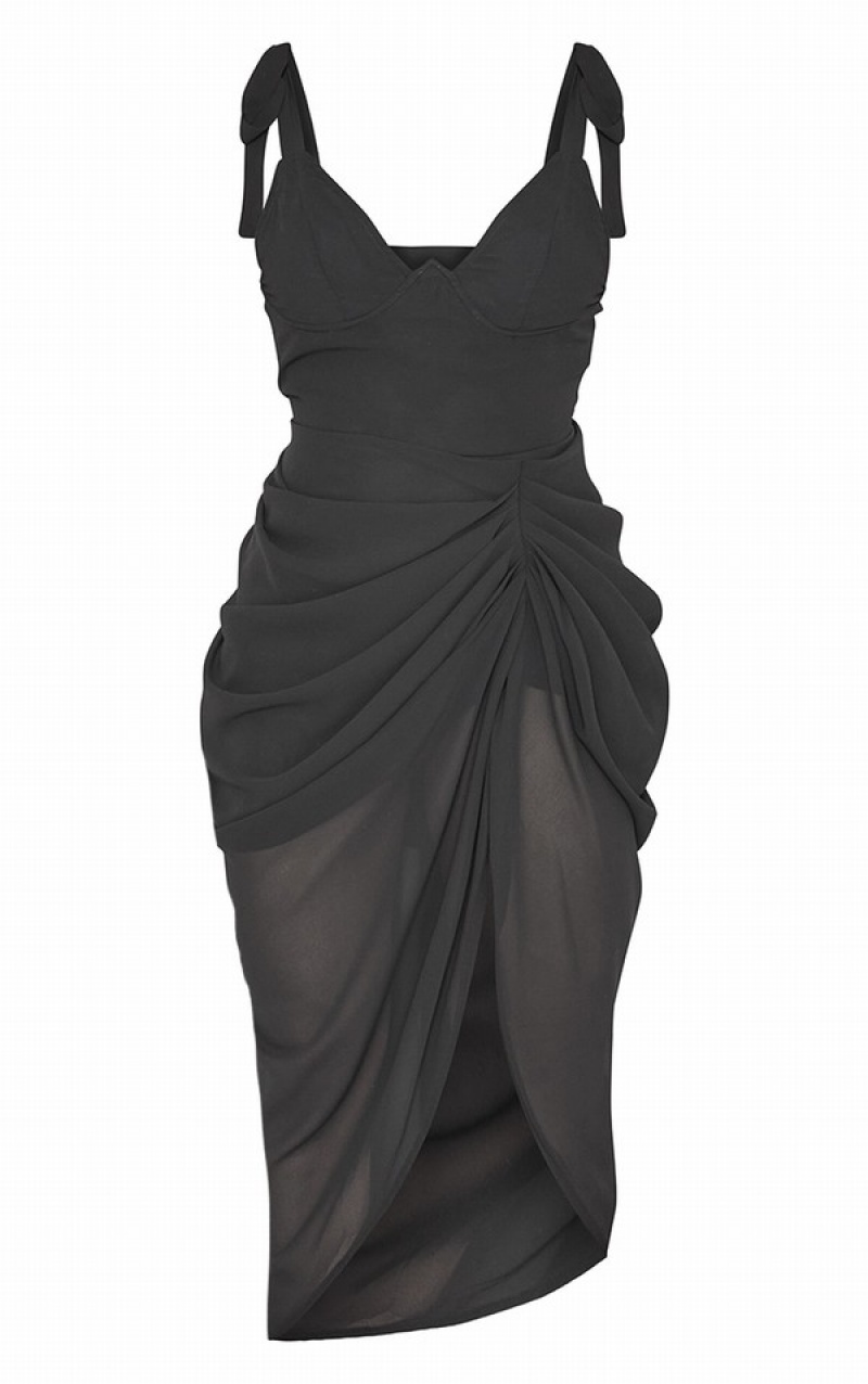 Black Pretty Little Thing Underwire Detail Draped Dresses | IAOTCSX-15