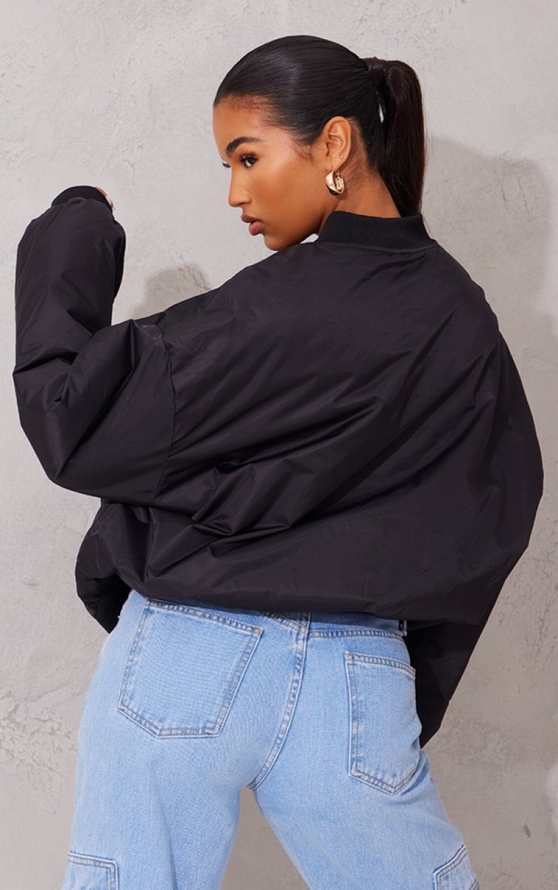 Black Pretty Little Thing Utility Pocket Graphic Front Bomber Jackets | SBQLZHD-39