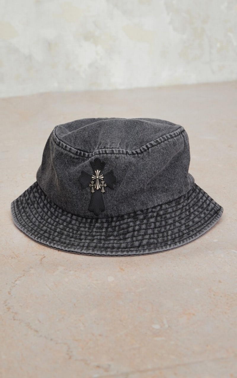 Black Pretty Little Thing Washed Cross Bucket Hats | ZBGWOSL-49