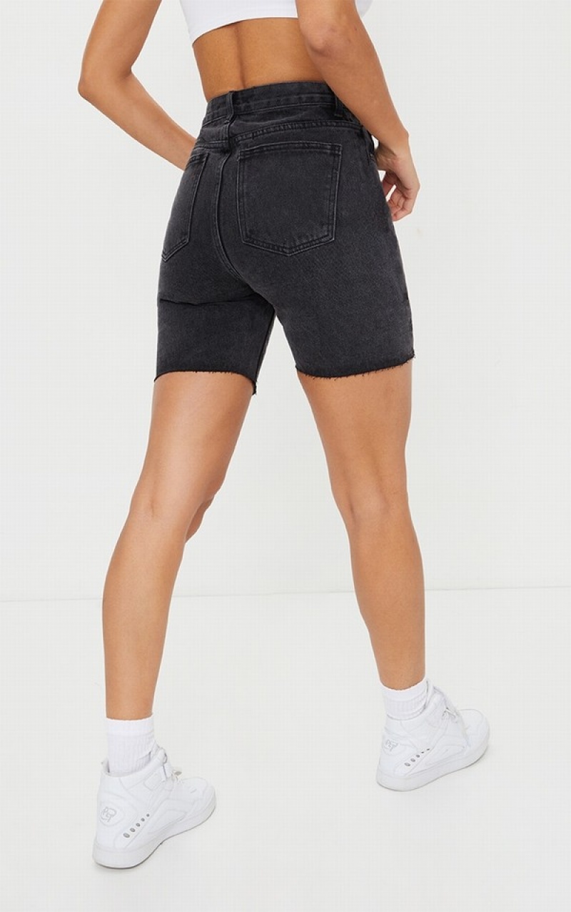 Black Pretty Little Thing Washed Longline Fitted Shorts | GDHSZUQ-10