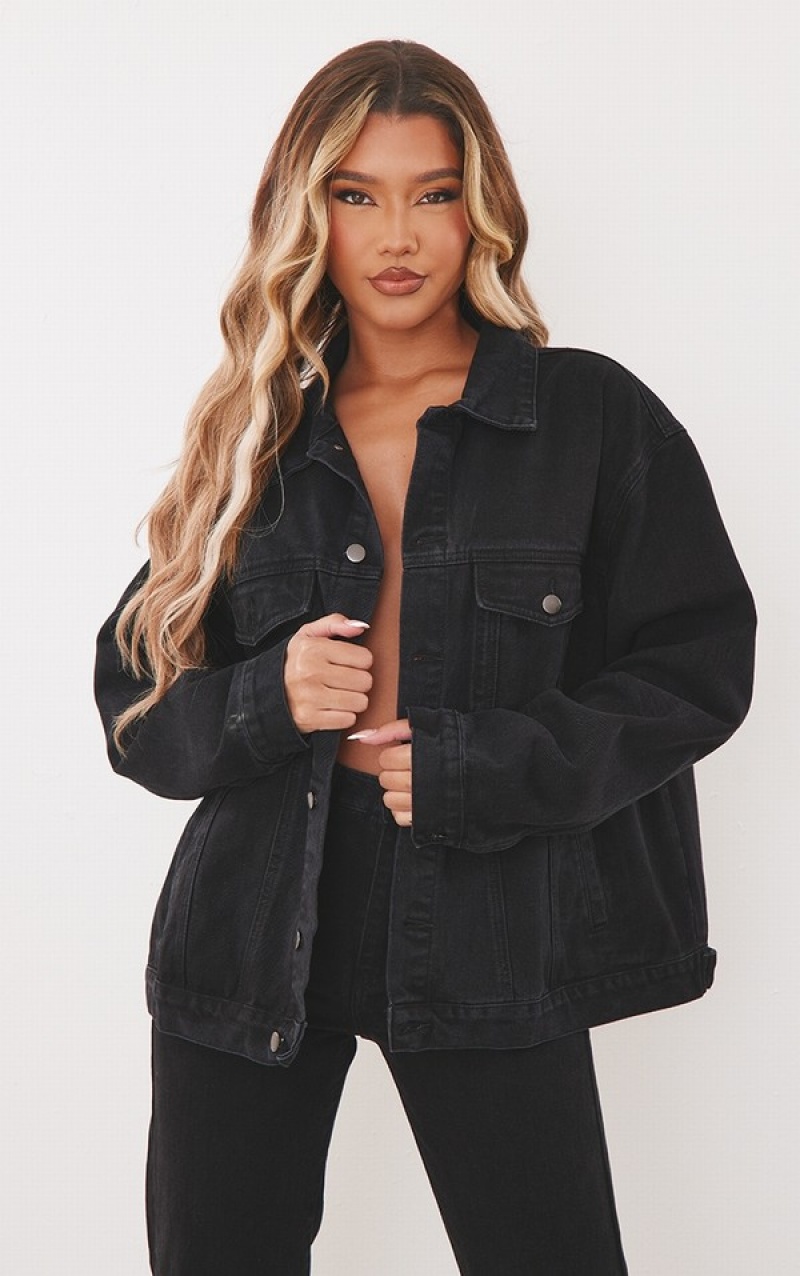 Black Pretty Little Thing Washed Oversized Boyfriend Jeans | OFMLXBC-46