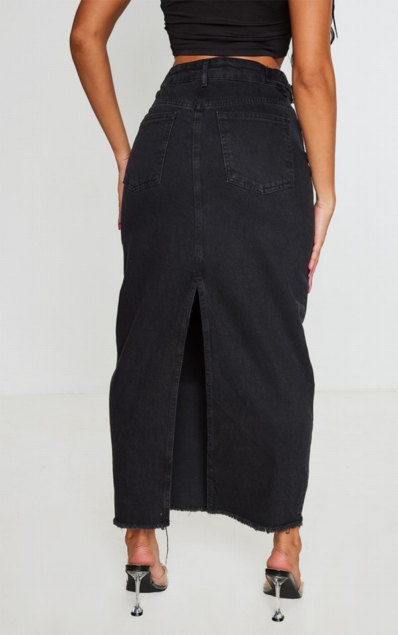 Black Pretty Little Thing Washed Side Adjuster Skirts | FRXLZJP-07