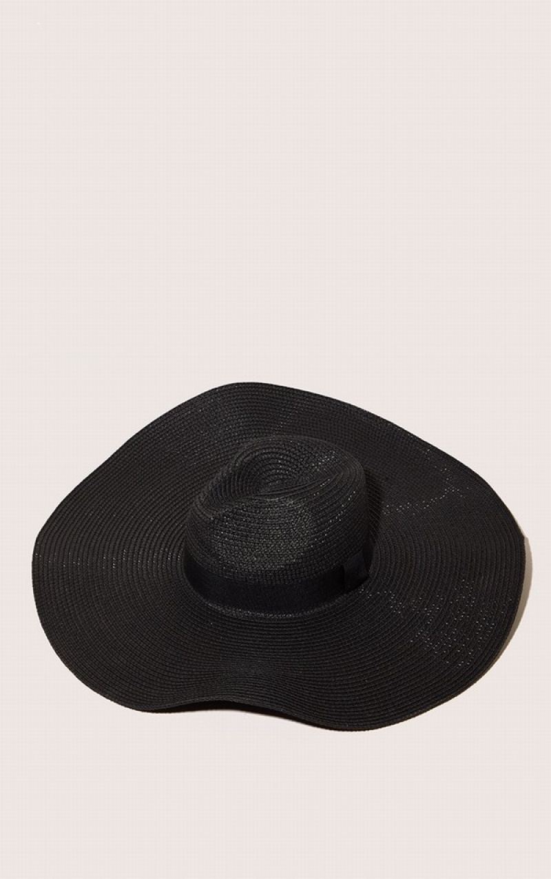 Black Pretty Little Thing Wide Band Oversized Fedora Hats | IWUTQXJ-12