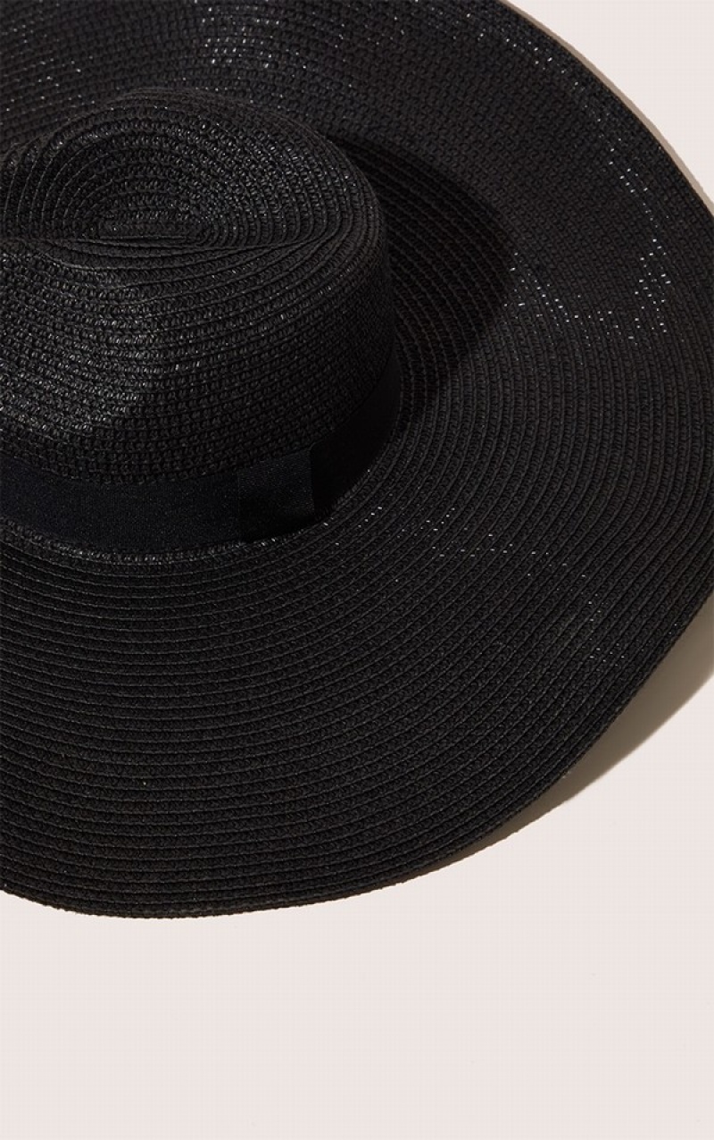 Black Pretty Little Thing Wide Band Oversized Fedora Hats | IWUTQXJ-12