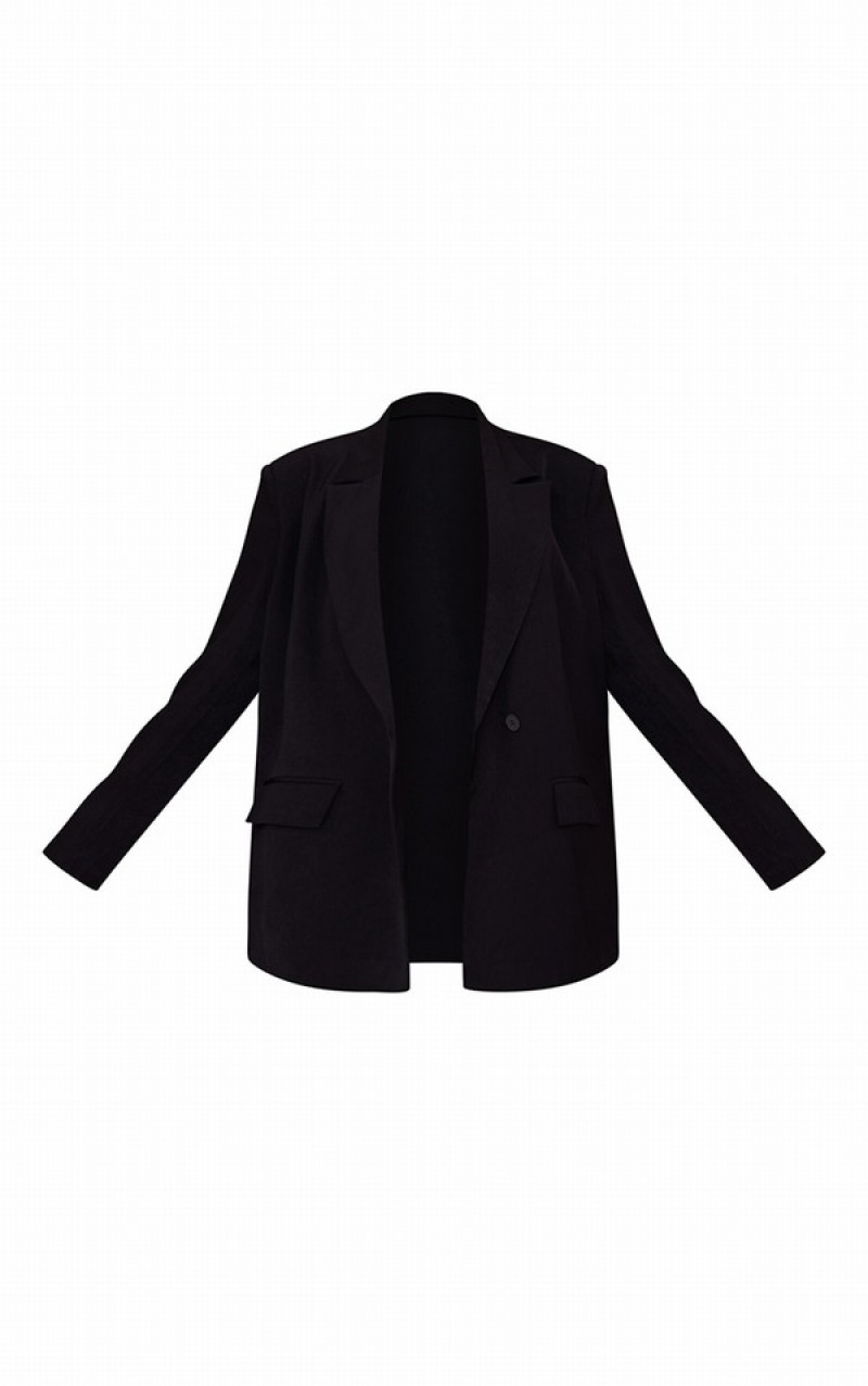 Black Pretty Little Thing Woven Extreme Oversized Shoulder Pad Pocket Blazers | AIKYOGJ-78