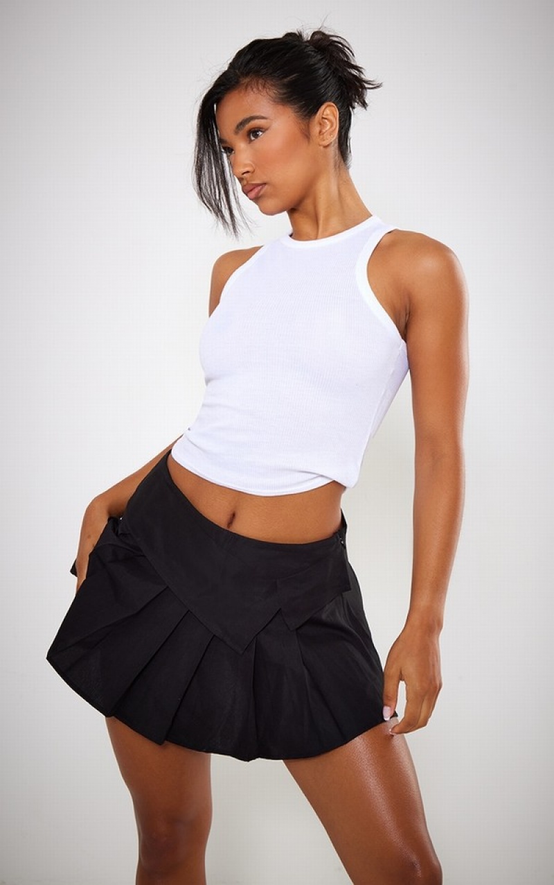 Black Pretty Little Thing Woven Foldover Waist Skater Skirts | WSVHDYP-24