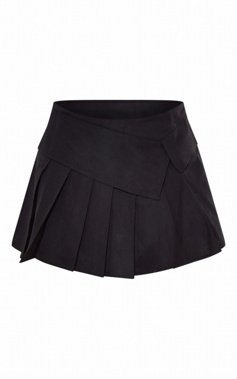 Black Pretty Little Thing Woven Foldover Waist Skater Skirts | WSVHDYP-24