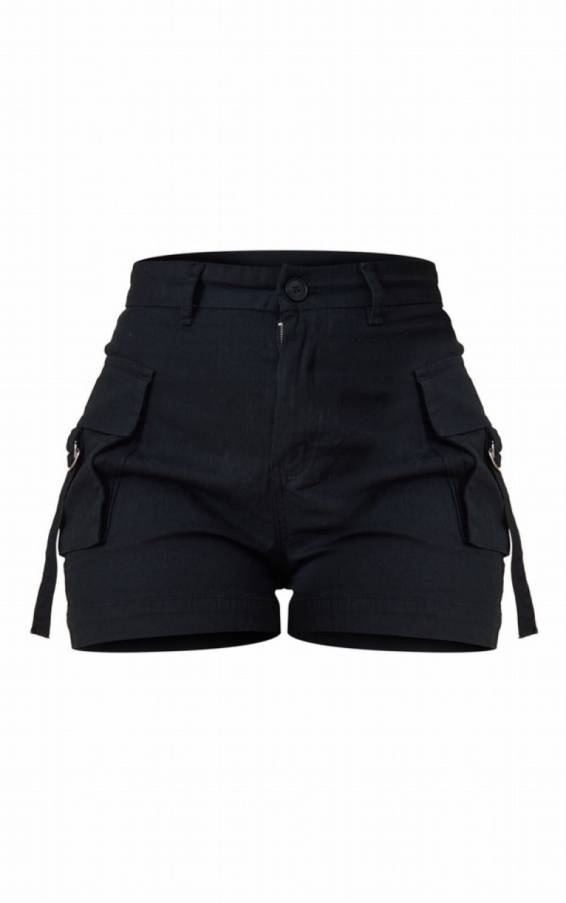 Black Pretty Little Thing Woven Twill Pocket Detail Cargo Shorts | GTPHDEW-78