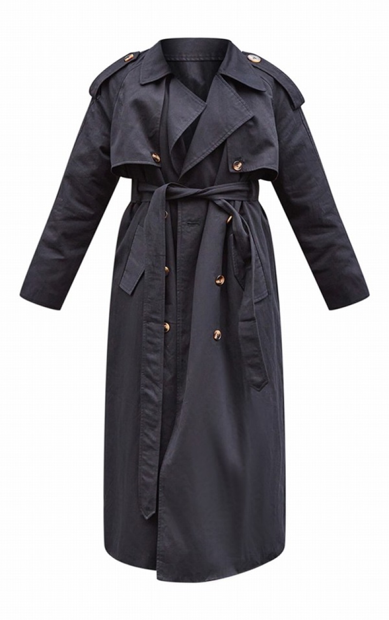 Black Pretty Little Thing ed Double Breasted Trench Coats | UENOFTV-79