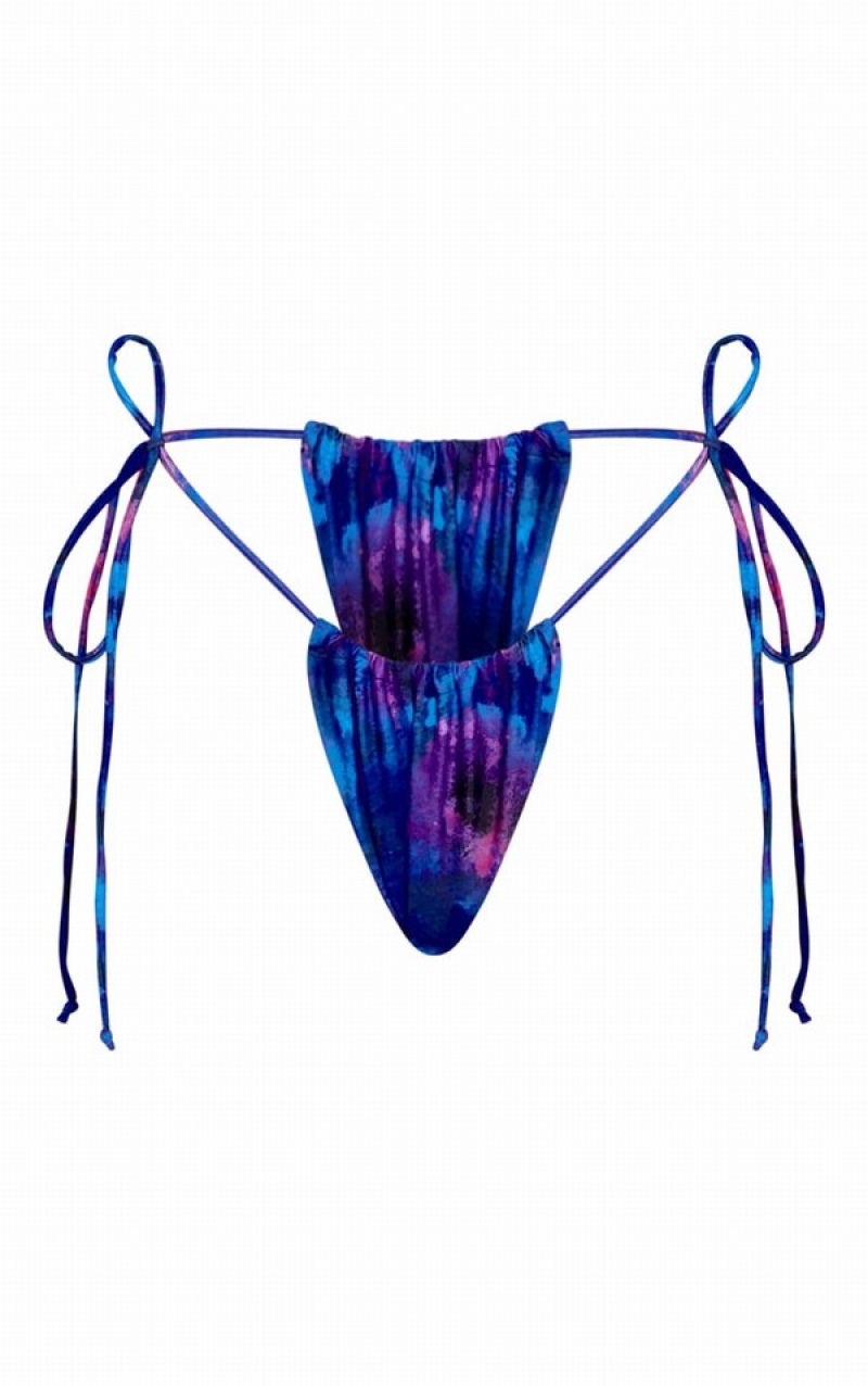 Blue Pretty Little Thing Acid Wash Contrast Tie Bikini Bottoms | VIHBRXJ-71