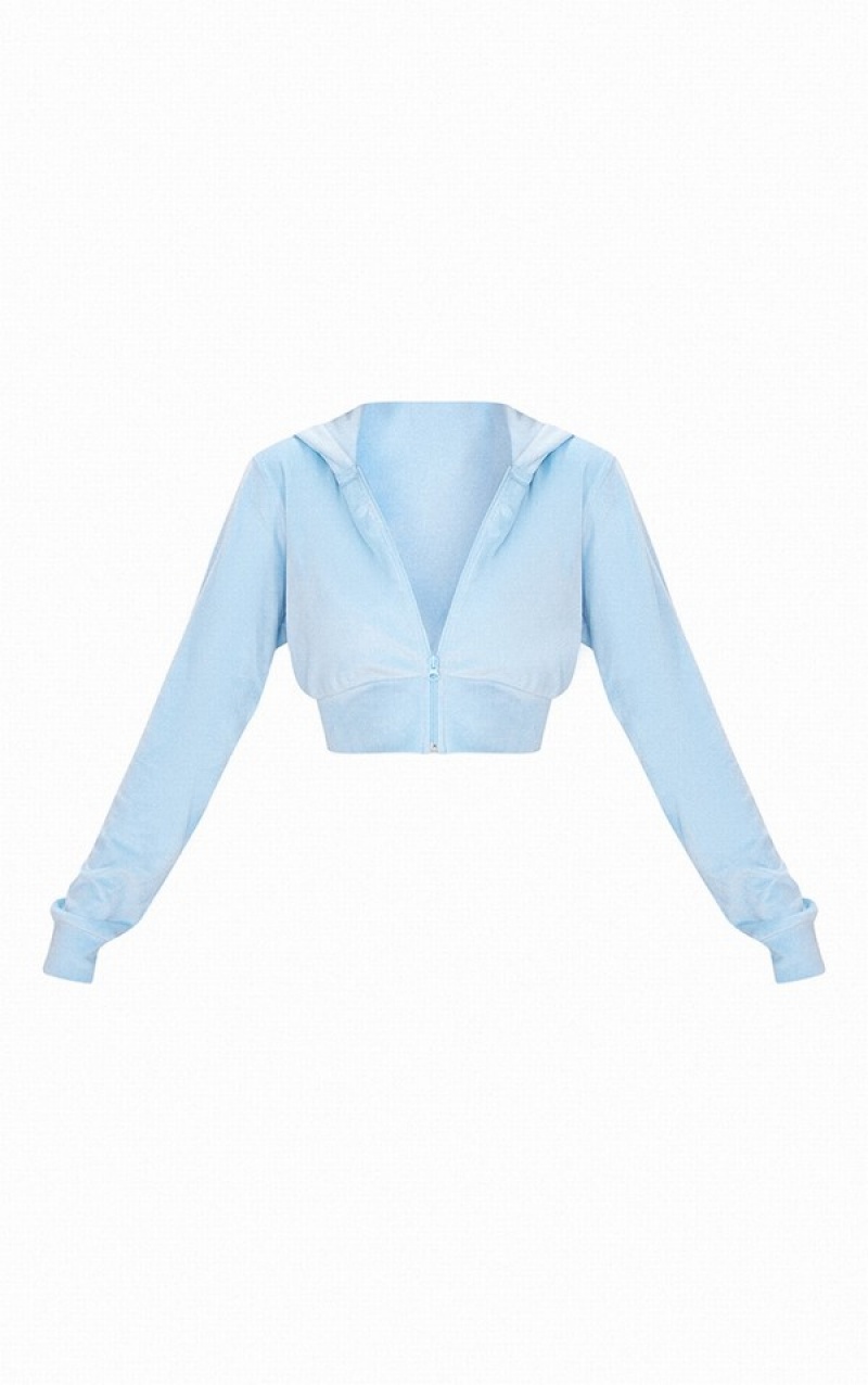 Blue Pretty Little Thing Baby Velour Cropped Hoodie | FBOTHKP-06