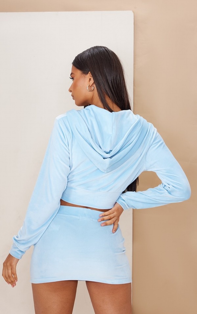 Blue Pretty Little Thing Baby Velour Cropped Hoodie | FBOTHKP-06