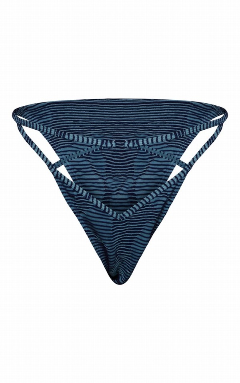 Blue Pretty Little Thing Contrast TextuRib O Strappy Bikini Bottoms | QCPINYF-12