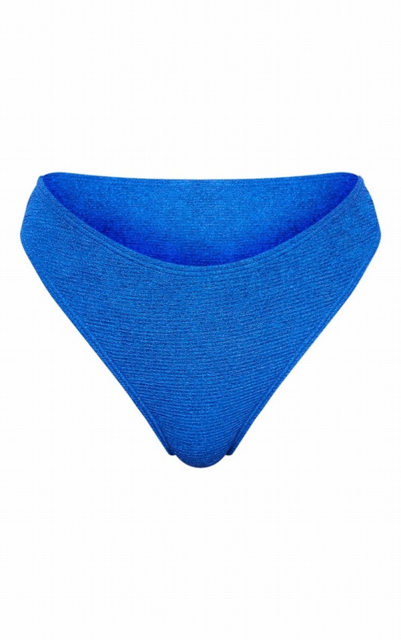 Blue Pretty Little Thing Crinkle Cheeky Bum Bikini Bottoms | IDFEUML-85