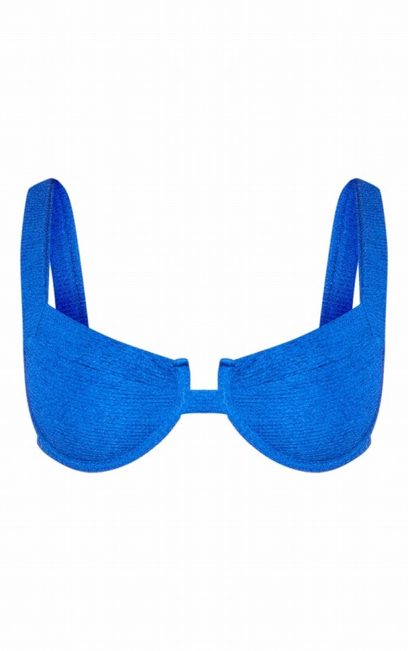 Blue Pretty Little Thing Crinkle UnderwiSquare Neck Bikini Tops | VRZXNLE-08