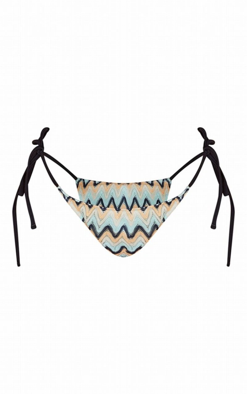 Blue Pretty Little Thing Crochet Contrast Strap Tie Side Bikini Bottoms | USZEOFH-20