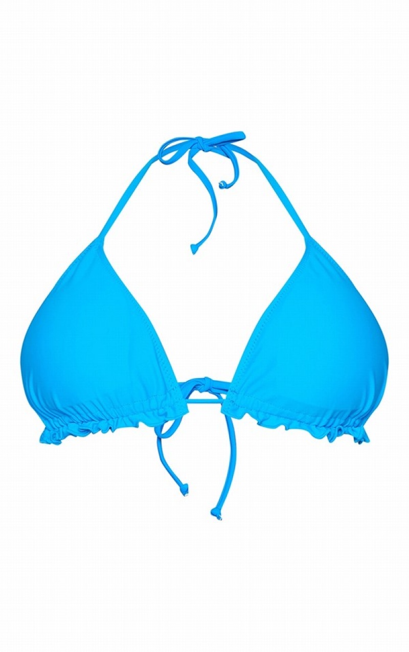 Blue Pretty Little Thing Deep Frill Edge Padded Bikini Tops | ASWQYHN-61