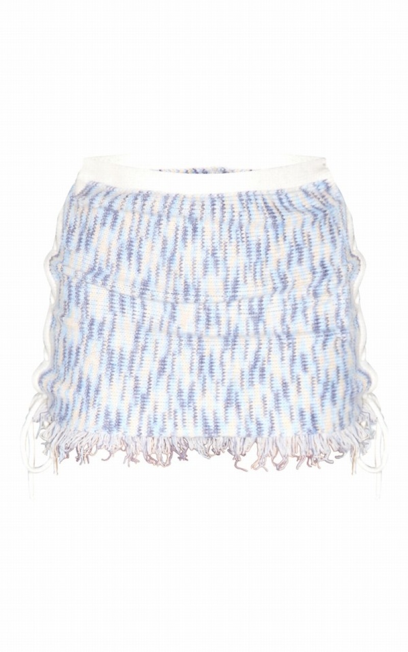 Blue Pretty Little Thing Denim Space Dye Knit Lace Up Side Skirts | TBIVPQS-01