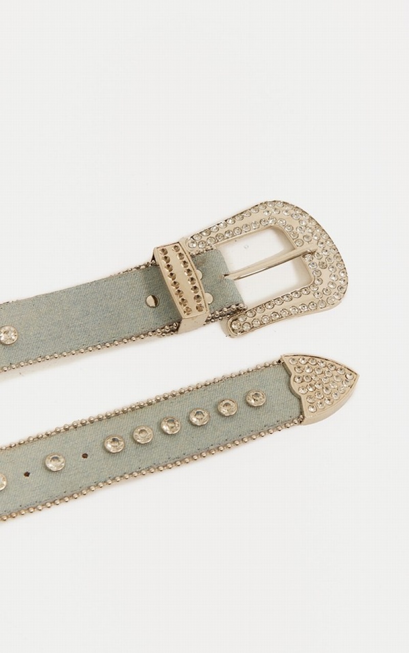 Blue Pretty Little Thing Diamante Studded Western Belts | CVSQANB-83