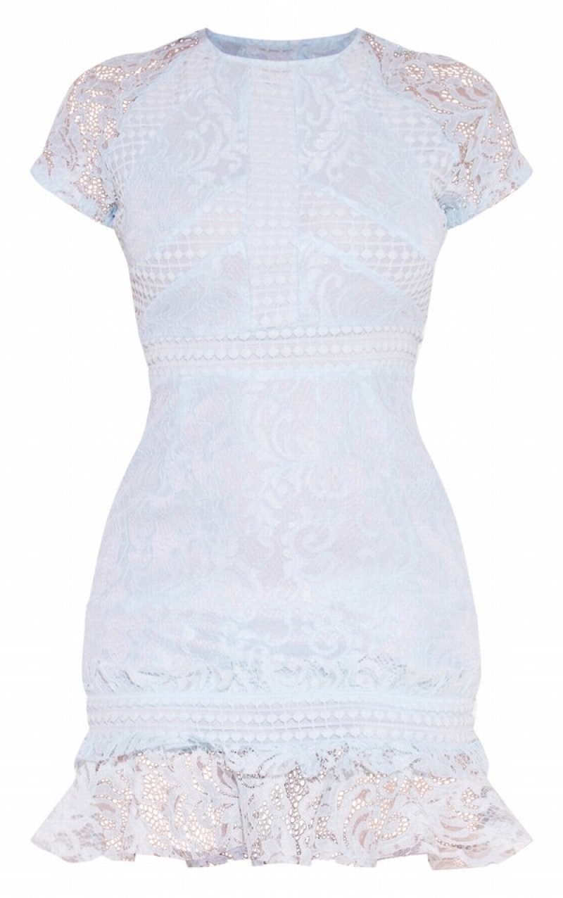 Blue Pretty Little Thing Dusty Lace Frill Hem Bodycon Dresses | FBKXDIT-56