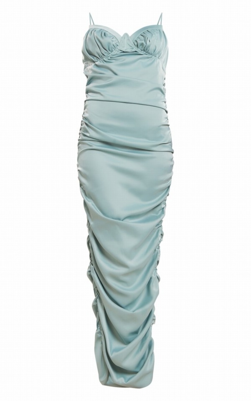 Blue Pretty Little Thing Dusty TextuSatin Ruched Midaxi Dresses | BEYGDVH-28