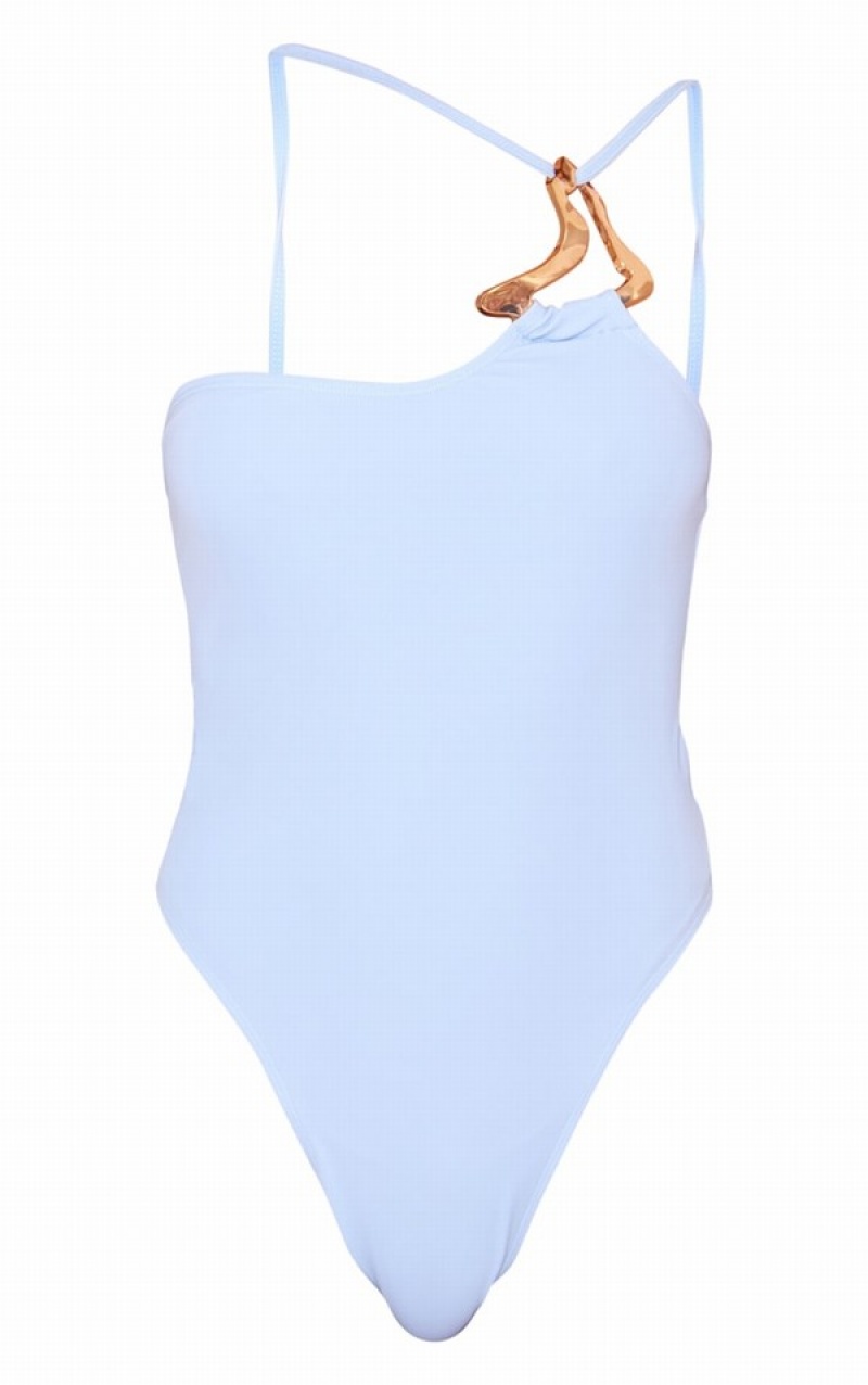 Blue Pretty Little Thing Dusty Trim Asymmetric Swimsuits | QGTNCDX-61