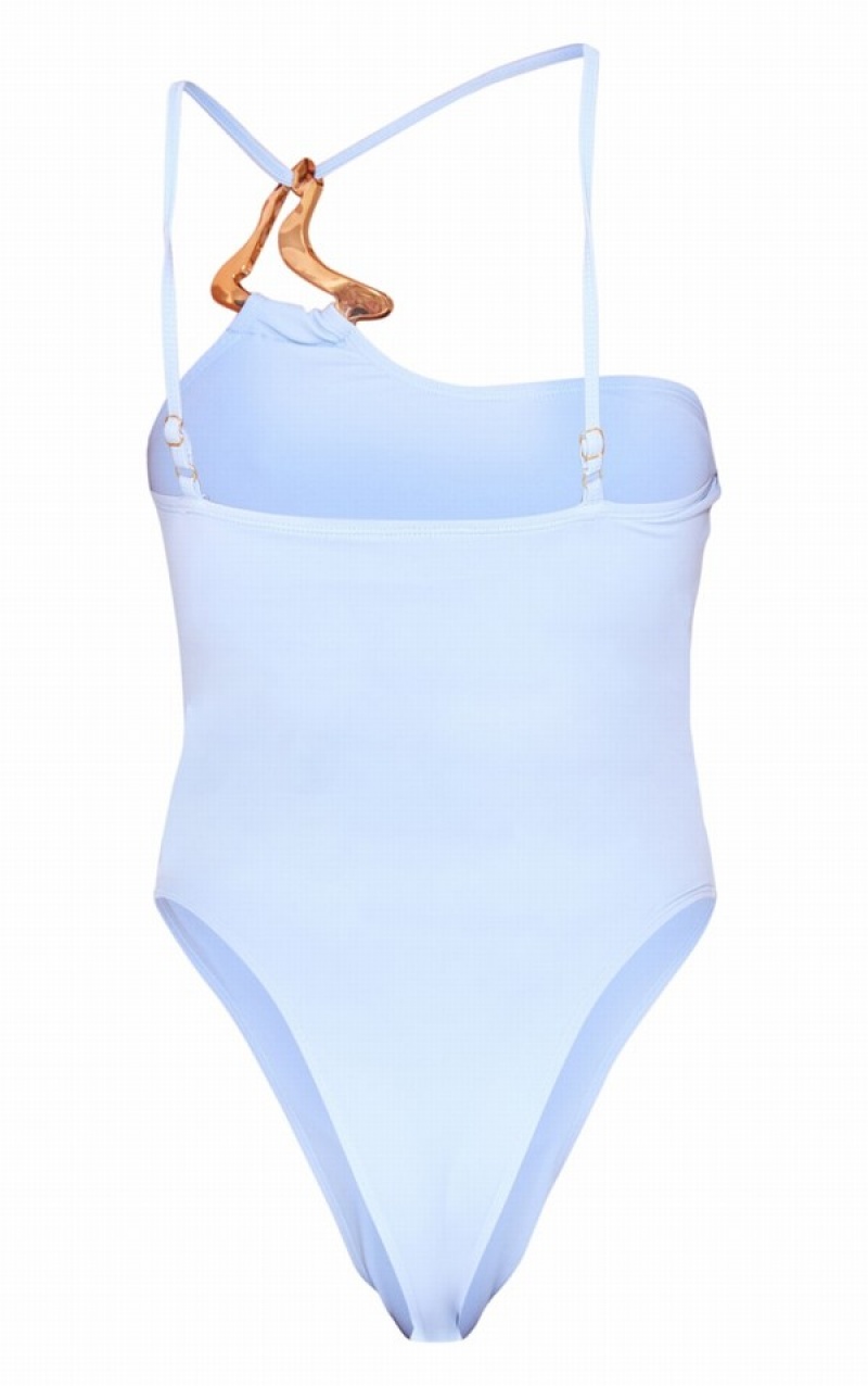 Blue Pretty Little Thing Dusty Trim Asymmetric Swimsuits | QGTNCDX-61