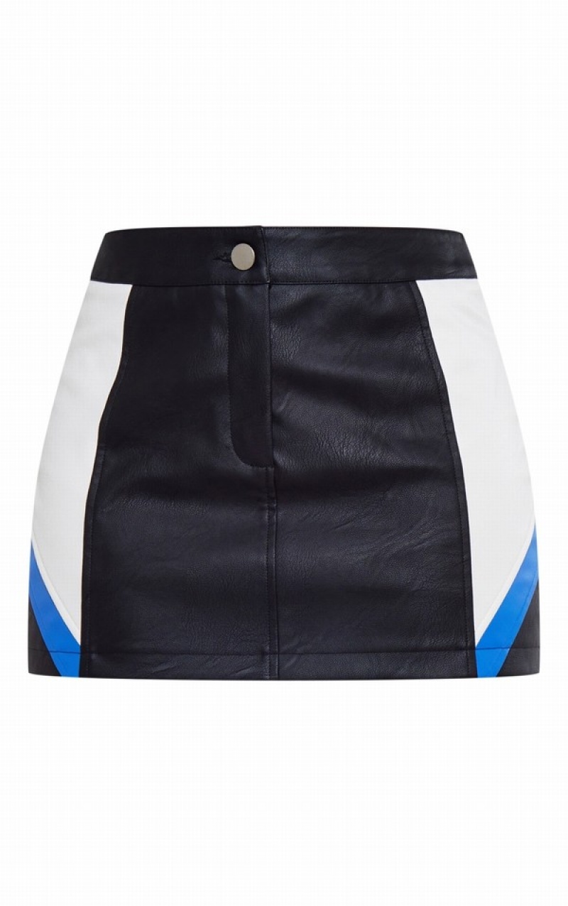 Blue Pretty Little Thing Faux Leather Contrast Panel Skirts | JHPANZU-01