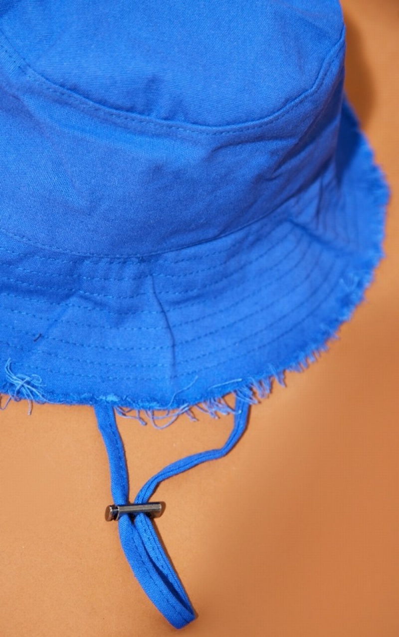 Blue Pretty Little Thing Frayed Edge Toggle Bucket Hats | ODWIRPS-73