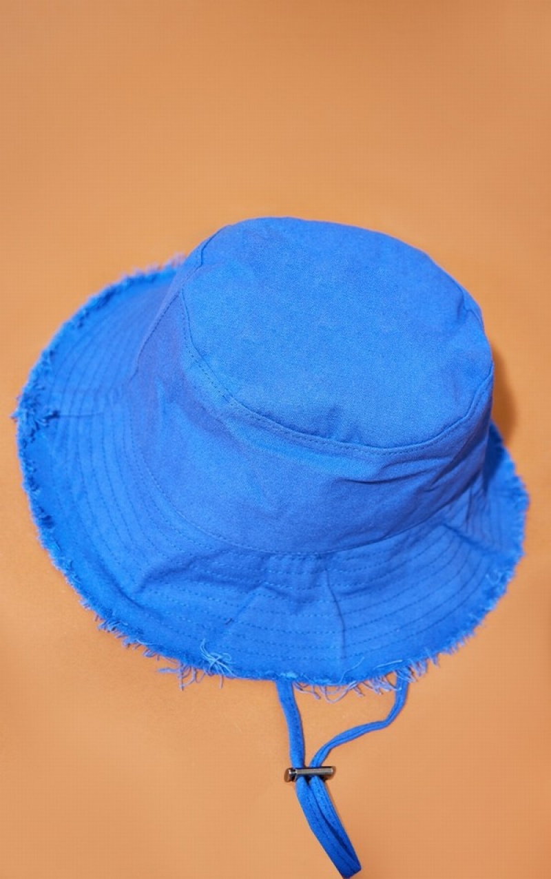 Blue Pretty Little Thing Frayed Edge Toggle Bucket Hats | ODWIRPS-73