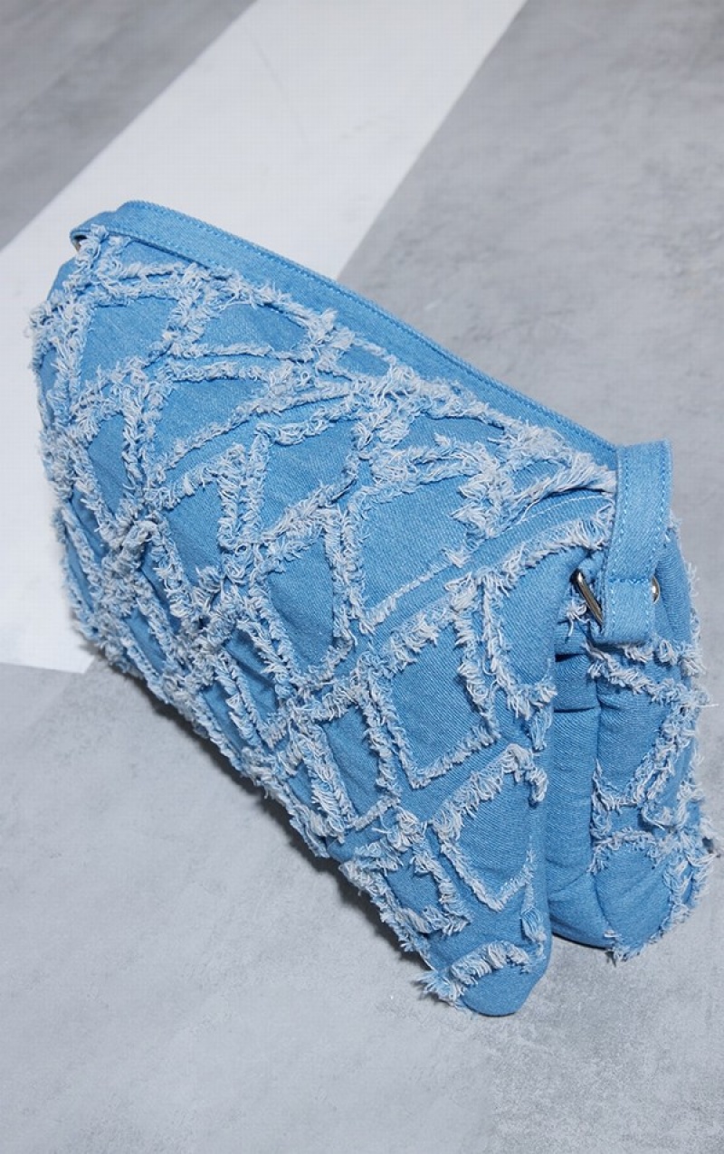 Blue Pretty Little Thing Frayed Quilted Chain Shoulder Bags | DUJISRP-91