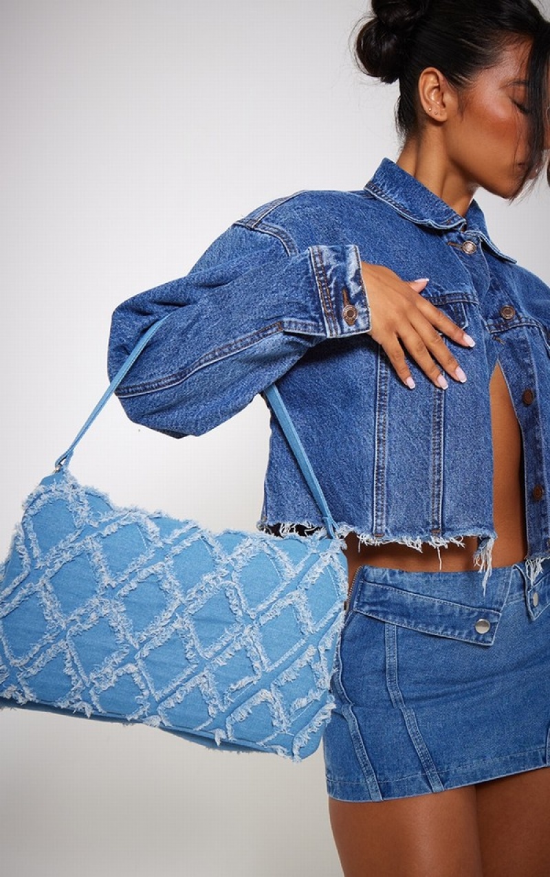 Blue Pretty Little Thing Frayed Quilted Chain Shoulder Bags | DUJISRP-91