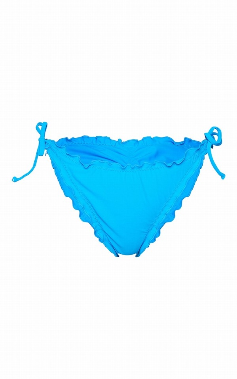 Blue Pretty Little Thing Frill Edge Ruched Bikini Bottoms | DTORZYS-07