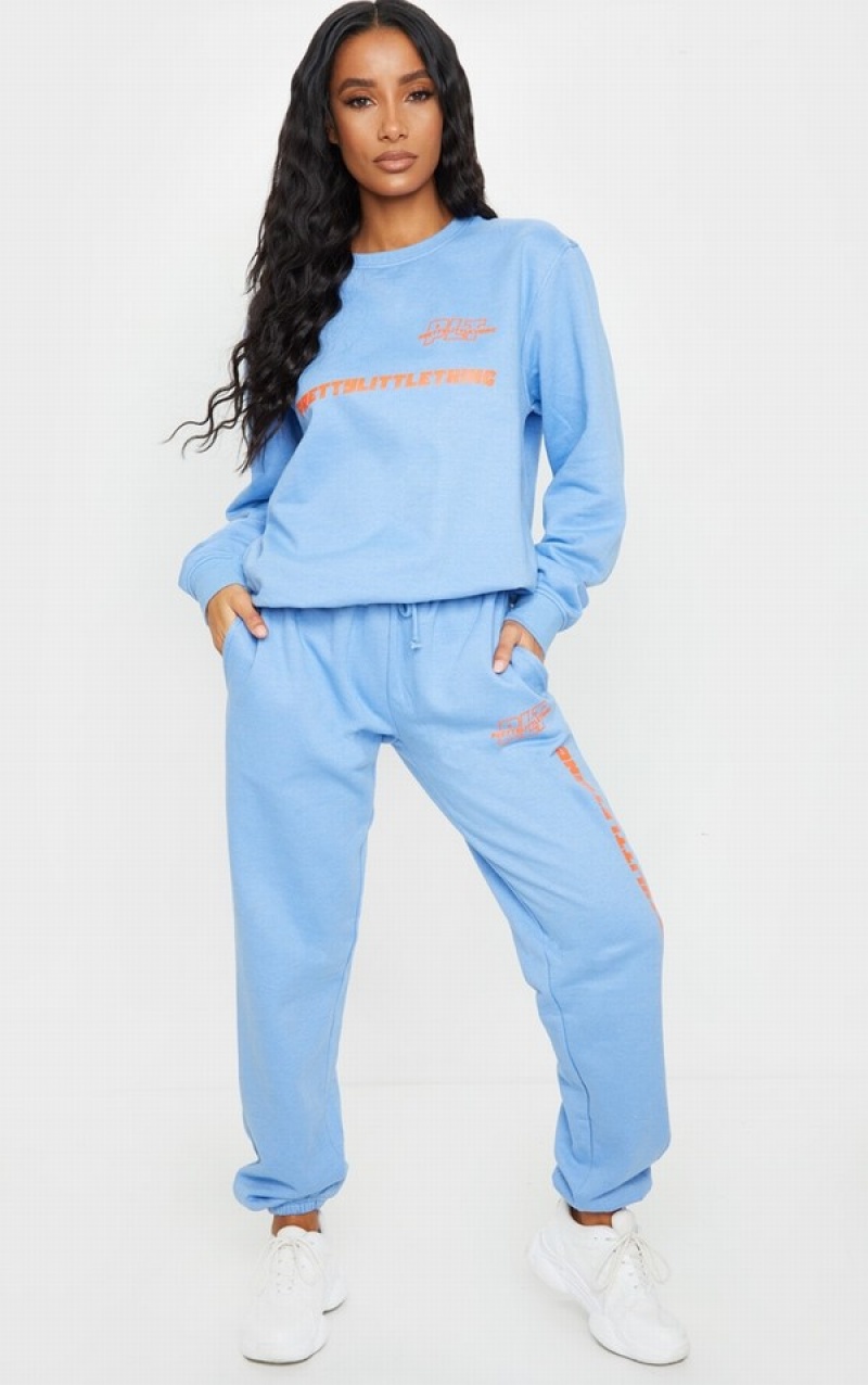 Blue Pretty Little Thing Graphic Oversized Sweatshirts | PQFEXJG-37