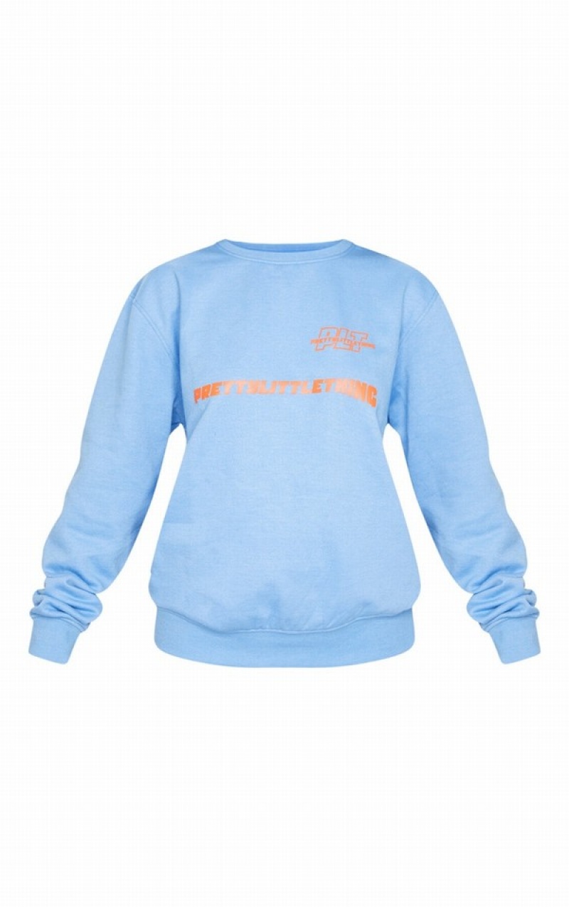 Blue Pretty Little Thing Graphic Oversized Sweatshirts | PQFEXJG-37